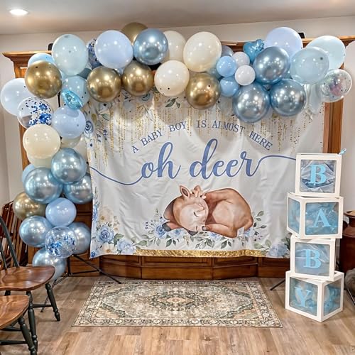 Image of Dusty Blue Gold Balloons, 60 Packs 12 Inch Blue Gold Balloon, Metallic Golden Blue Confetti Balloon with Sand White Balloon for Baby Shower Bridal Shower Gender Reveal Birthday Wedding Party
