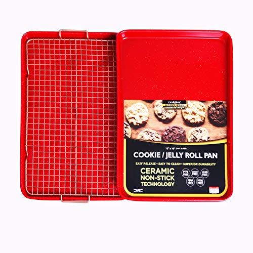 CasaWare 3-teiliges Ultimate Commercial Weight 38,1 x 25,4 x 2,5 cm Cookie Sheet/Cooling Grid Set (Red Granit) Cover