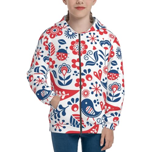 Birds Flowers Kid Hoodies Boys Zip Up Sweatshirts Girls Pullover with Pocket3