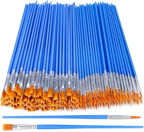 Image of AROIC Acrylic Paint Brush Bulk, 200 pcs Round Flat Tip Nylon Hair Brushes