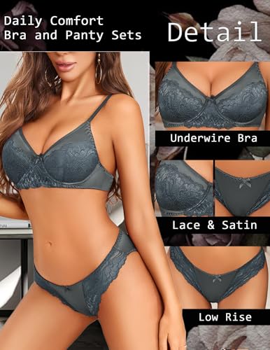 Image of Avidlove Lingerie Sets for Women Sexy 2 Piece Bra and Panty Set | Satin Lace Lingerie Set Unlined Underwire Bra Outfits