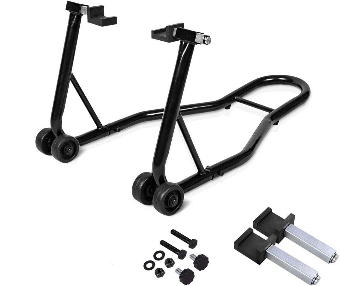 RELAX4LIFE Cavalletto Posteriore per Moto, Cavalletto Universale Alza Moto Solleva Posteriore con Altezza Braccio Regolabile, Alzamoto con Ruote, Struttura Smontabile (NERO)