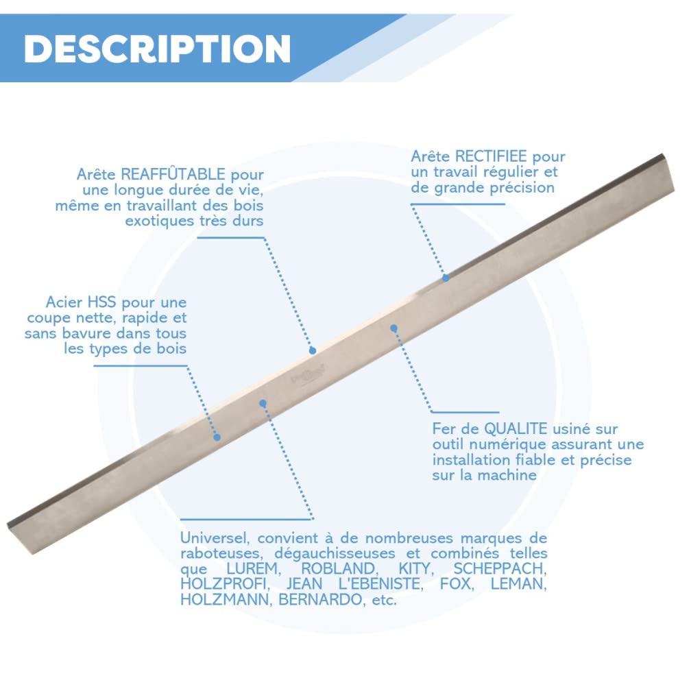 DIAMWOOD - 2 X Fers de Rechange pour Raboteuse ou Dégauchisseuse | Lames de Rabot Réaffutables | 520 x 30 x 3 mm | Outil de Travail du Bois Dur ou Bois Tendre | Acier HSS