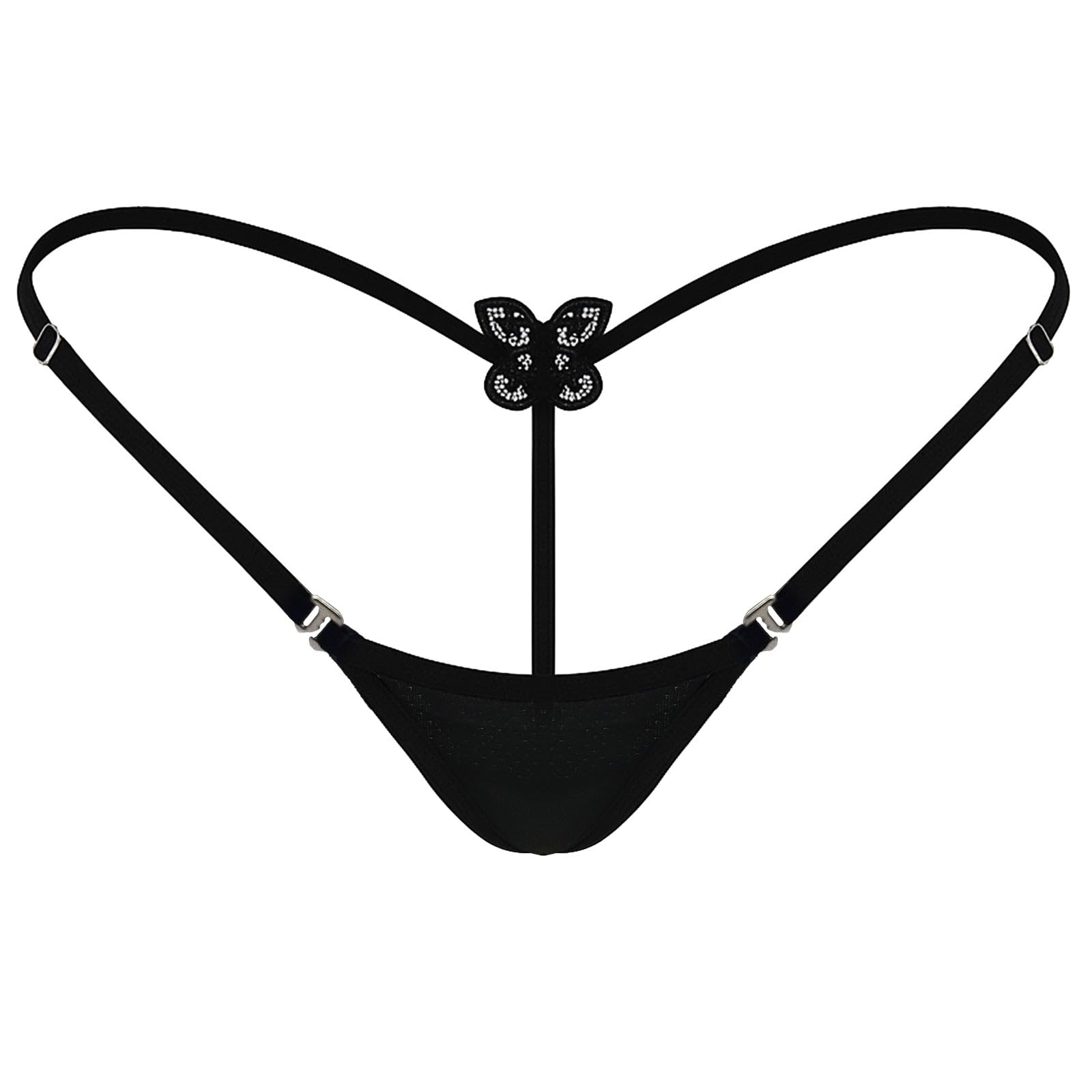 Women's Micro Thong Butterfly String Back Adjustable Sides X113 Black