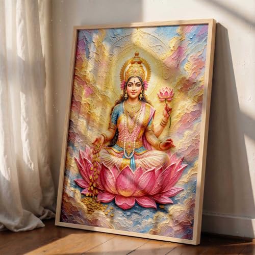 Image of CRAFTLYN Hindu God Wall Art WALL ART Prints Framed Spiritual Religious Paintings for Living Room, Pooja Room, Bedroom, Office, Meditation Room, Home Decor (Saraswati ma, 19 X25, Brown)