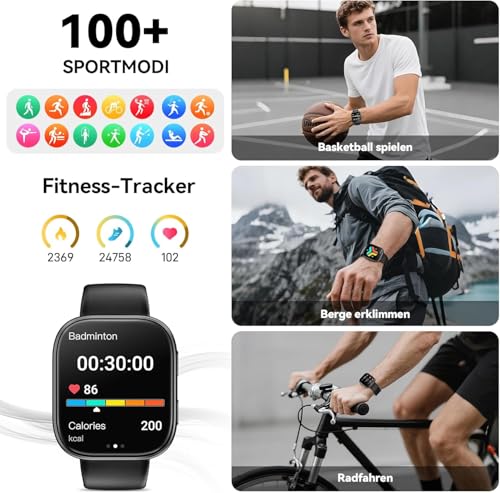 Mingtawn Montre Connectée Femme Homme, 1.83'' HD Smartwatch avec Appel Bluetooth, Montre Connectée pour 100 Modes Sport, Fréquence Cardiaque, Sommeil, SpO2, Etanche Podometre pour iOS Android(Rose) – Image 6