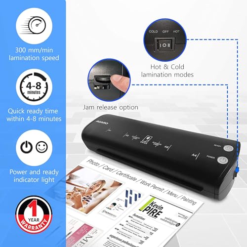 Image of AGARO Signature A4 Lamination /Laminating Machine with 5 Free Lamination Pouches, Hot & Cold, 9 Inch Width Slot, Fully Automatic, Laminator Machine, Ideal for Photos, Documents & ID Cards