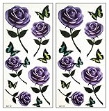 Tattoos 2 Sheets Purple Rose Butterflies Butterfly Cartoon Temporary Tattoos Stickers Fake Sexy Body Arm Chest Shoulder Tattoos for Teens Men Women (06)