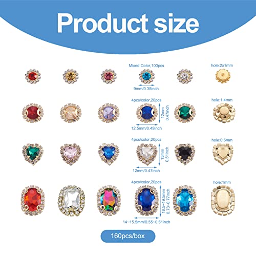PandaHall 160pcs Sew on Rhinestone Faceted Crystal Glass Claw Rhinestone Heart Round Oval Gems for DIY Dress Clothes Shoes Bag Decorations - Image 3