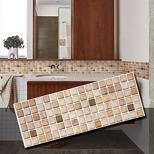BEAUSTILE Decorative Tile Stickers Peel and Stick Backsplash Fire Retardant Tile Sheet (Walnut) (5, 5.28" x 14.8")