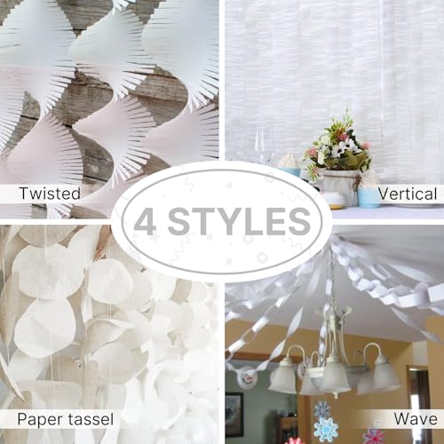 Image of PartyWoo White Crepe Paper Streamers 6 Rolls 492 ft Pack of Pearl White Crepe Paper Rolls for Graduation Wedding Bridal Baby Shower Gender Reveal Birthday Party Decorations (1.8 Inch x 82 Ft /Rolls)