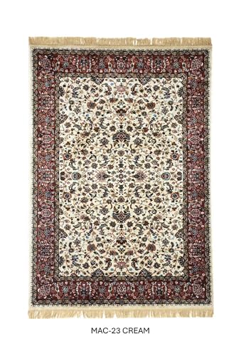 Image of Handmade Pure Silk Carpet 2 x 4 Feet Designer Oriental Silk Rug, Luxury 100% Silk Area Rug Perfect for Living Room, Bedroom & Home Decoration (MAC-23 Cream)