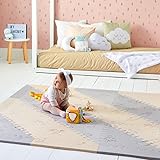 Superficie: 161 x 161 cm. LuBabymats - Alfombra puzzle infantil para bebés de Foam (EVA), suelo extra acolchado para niños, color gris y beige