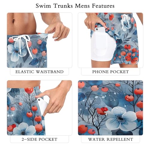 xigua Abstract Flowers Mens Swim Trunks with Liner, 5 inch Quick Dry Mens Boardshorts for Beach3