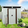 6FT x 5FT Outdoor Storage Shed, Heavy Duty Galvanized Steel Garden Shed with Sloped Roof, Sliding Lockable Doors, Punched Vents & Foundation Kit, Weather Resistant Tool Shed for Backyard, White