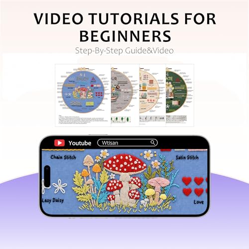 Image of wtisan Embroidery Kit for Beginners, 4 Floral Patterns Cross Stitch Kits