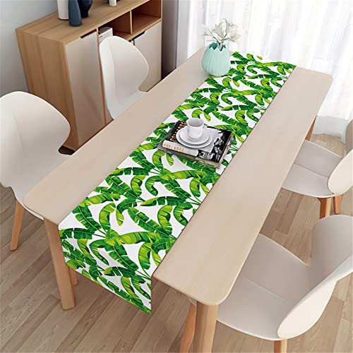 Highdi Tischläufer Modern Esszimmer, Sommer Nordisch Blatt Lang Tischläufer Pflegeleicht Waschbar Leinen Läufer für Esszimmer, Küche, Wohnzimmer, Urlaub, Esstischdekoration (Grüner Baum,33x180cm)