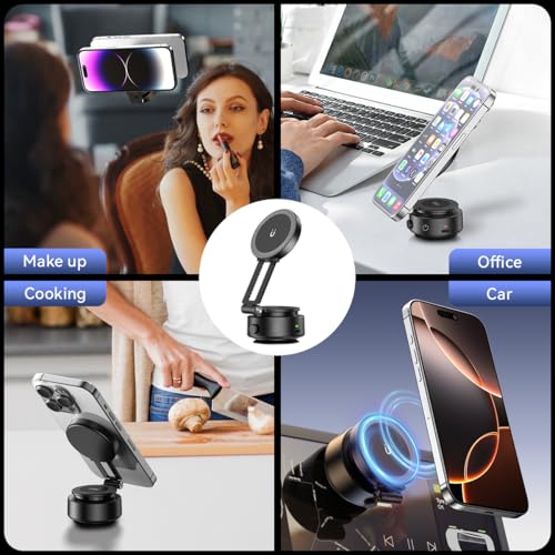 Image of Electric Vacuum Suction Car Phone Holder, 360 Rotation Magnetic Phone Holder for Car Foldable Strong Suction Adjustable Car Phone Mount Stand for iPhone16 /15 /14 /13 /12(Not Charge Phone)