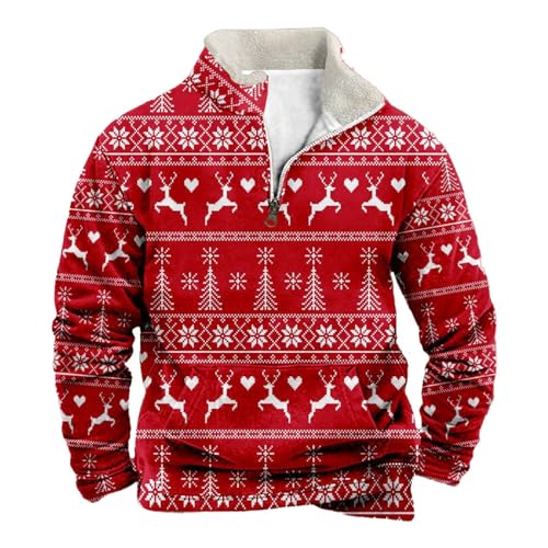Sweat à capuche homme Noël thermique col montant boutonnière contre le froid