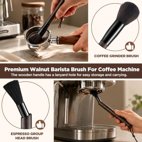 Image of ecooe 5Pcs Espresso Machine Coffee Grinder Cleaning Kit for Coffee Maker | Coffee Maker Cleaner Kit, Walnut Handle, Coffee Brushes /Air Blower /Microfiber Towel 5pcs set, Barista tools Gift for Baristal