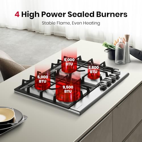 GASLAND 24 Inch Gas Cooktop 4 Burners GH60SFA Builtin Propane