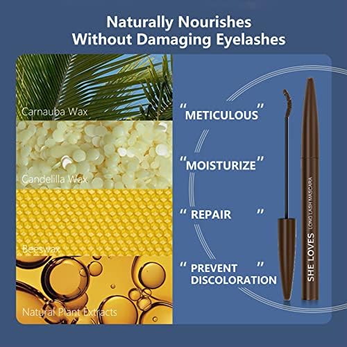 Waterproof Mascara Brown Volume Mascara For Sensitive Eyes,Non Smudge Cruelty Free Mascara Lengthening False Lash Effect,Natural And Hypoallergenic Mascara With Fine Brush For Women (Brown)