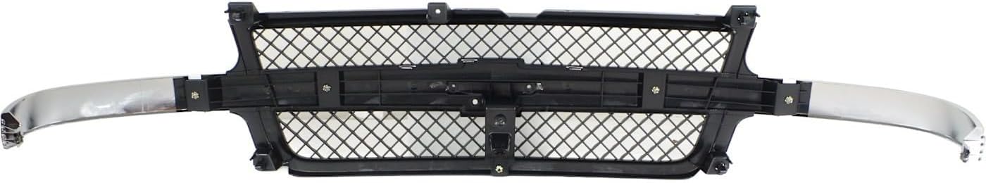 Suitable for Car Grille, Matte Black Mesh Front Style with Chrome Center Bar, Compatible with 2001-2002 CHEVY Silverado 2500 HD 3500 Pickup Truck, Parts No. GM1200523 15088290