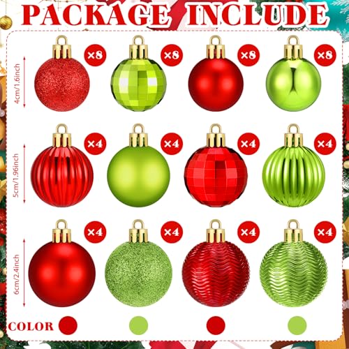 Image of Lunmon 64 Pcs Lime Green and Red Christmas Ball Ornament Green Xmas Bulbs