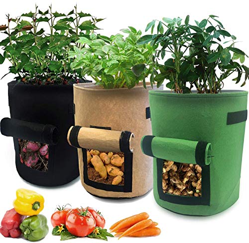 Yixin - Bolsas de cultivo para plantas de jardín, 3 unidades, 7 galones, fácil de cosechar, maceta para patatas, tomates y otras verduras, tela no tejida transpirable
