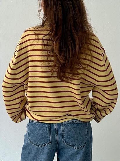 Women Y2k Striped Oversized Polo Sweater Vintage Aesthetic Preppy Knit Long Sleeve Pullover Golf Rugby Sweatshirt4