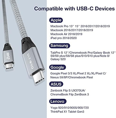 USB C to USB C Cable, 20Gbps Type C 3.2 Gen2x2 Cord with 20Gbps Rate, PD 100W 5A, 4K@60Hz Video and E-Marker for Thunderbolt 3/4, MacBook, Dell XPS, iPad Pro, Samsung S20/S21, SSD, Hub, Monitor (0.5M)
