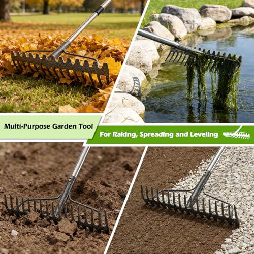 Rastrillo metálico resistente 63" para jardín y césped miniatura 6