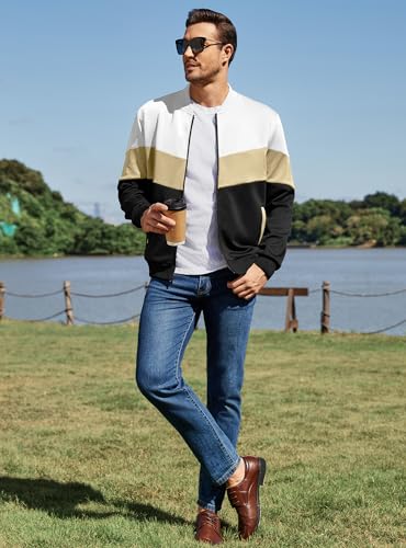 Image of Men's Lightweight Varsity Jacket Casual Bomber Jacket Stylish Color Block Coat