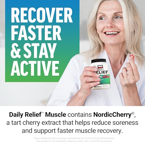 Image of Force Factor Daily Relief Muscle Support Supplement, Fast-Acting Formula with Magnesium Glycinate, Tart Cherry & Bromelain for Muscle Relaxation, Recovery & Tissue Support, Berry Cherry, 30 Soft Chews