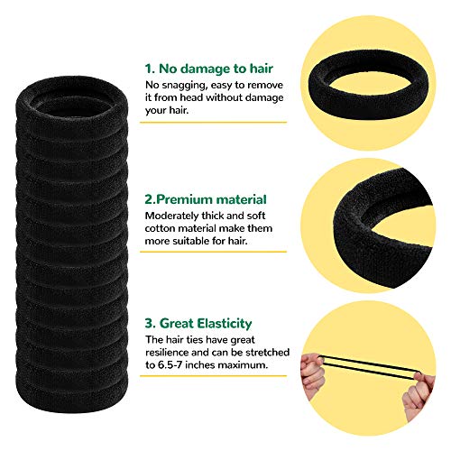 Black Hair Ties, IKOCO Seamless Hair ties Cotton Hair Bands Ponytail Holder Thick Hair No Damage Hair Ties for Women and Men(50 Pack) - Thumbnail 7