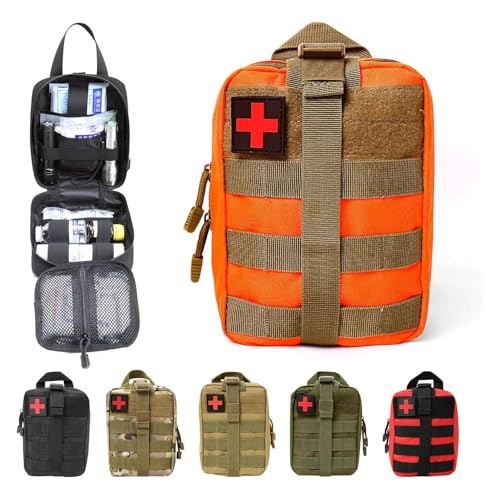 BITUOR Tactical First Aid Bag, Outdoor First Aid Kit Medicine MOLLE Pouch Survival Utility Bag Emergency Responder MedicBag Detachable Tactical MedicalBag for Hiking Camping Traveling (Orange) - Image 4