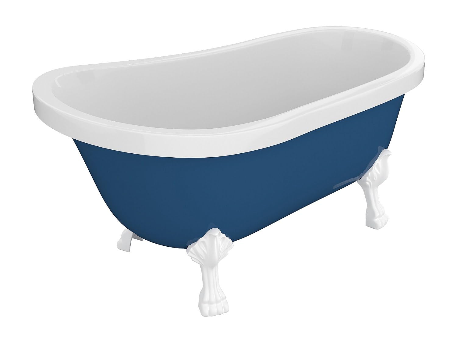 Vente-unique-Vasca da bagno freestanding retrò con piedini bianchi a forma di zampa di leone 200 litri 145 x 74 x 77 cm Blu - NISOS II