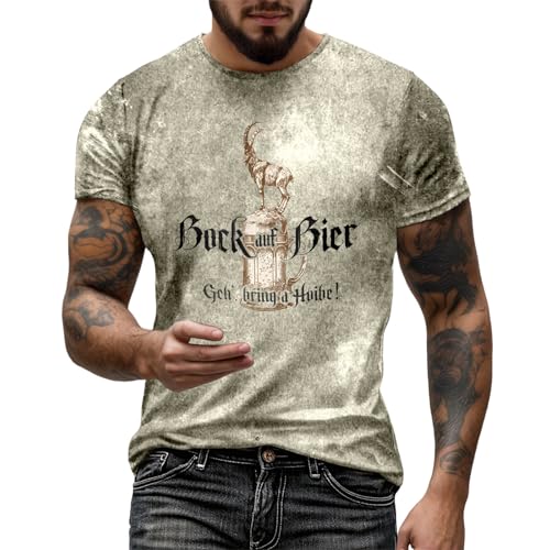 Camiseta con Estampado gráfico para Hombre Informal de Manga Corta y Cuello cómoda y Elegante para Uso Diario (Khaki XL)