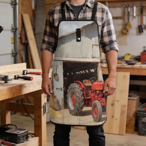 Delantal de trabajo con diseño Barn Tractor ajustable y 8 bolsillos miniatura 5
