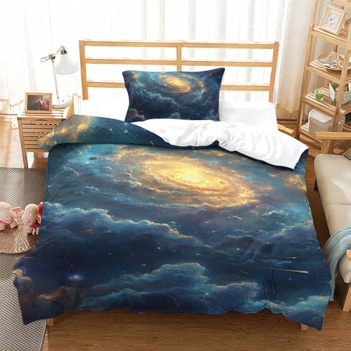 Housse de couette 3D espace imprimé haute définition parure de lit microfibre soyeuse