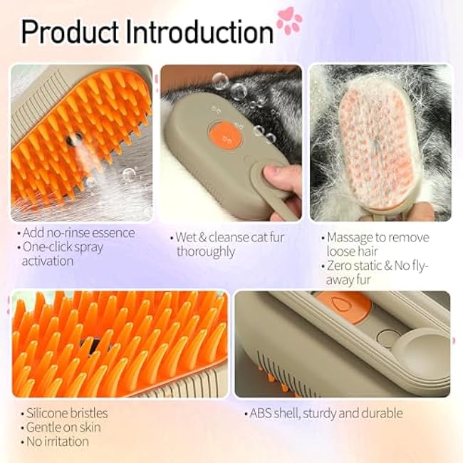 Steam Pet Brush, Steaming Cat Brush, 2025 New 3 in 1 Pet Steam Groomer Brushes, Lifweb-E-Comb,Massaging and Cleaning Hair Removal Multifunctional for Cats and Dogs.(Orange 1Pcs)-X8YMJ8TE