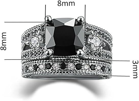 White Gold Plated Cushion Cut Black CZ Stone Engagement Promise Anniversary Ring Sets For Women