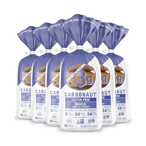 Carbonaut Gluten Free Bagels, Low Carb Bagels, Keto Bread, Keto-Certified Food, Snack, Meals, Non-GMO, Vegan Bagels 6 Pack (Lemon Blueberry)