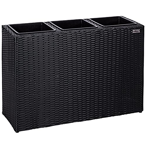 STILISTA® Blumentopf aus Polyrattangeflecht 84 x 29 x 60 cm inkl. Innentopf und Wasserablauf, in 4 unterschiedlichen Farben, Farbe Schwarz