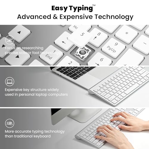 Image of Rechargeable Wireless Keyboard and Mouse Combo, Full Size Silent Ergonomic Scissor Switch Keyboard and Optical Mouse Set, 2.4G Lag-Free Cordless Keyboard Mice for Computer,Mac,Laptop,PC,Windows-Silver