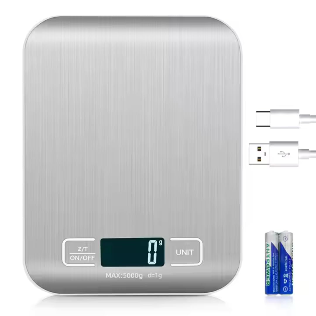 Chef's Choice Digital Food Scale - 10kg Stainless Steel Kitchen Scale for Baking & Cooking | Grams & Ounces, Tare, Touch Control, Rechargeable