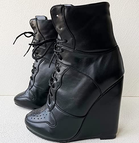 Frankie Hsu Wedge Sport Basketball High Heeled Ankle Boots, Casual Black Classic Sneaker Bootie, Big Size Fashion Designer Shoes For Women Men3