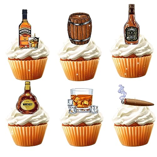 18pcs Whiskey Cupcake Toppers for Men Women Aged to Perfection Theme Party Supplies Vintage 1982 Dapper Scotch Cake Decor Cheer to 40th 50th Birthday Cake Decorations