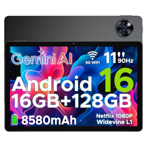 Doogee U11 Android 15 Tablet 11 Pulgadas, Tablet Octa-Core, 16gb Ram 128gb Rom 1tb Tf, Hd Ips Pantalla 90hz, 8580mah Batería,Wifi 2.4 5ghz Widevine L1 5mp 13mp Facial Id Gms Bt5.0 3.5mm Jack