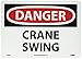 NMC D405EB OSHA Sign, Legend "DANGER - CRANE SWING", 14" Length x 10" Height, Rigid Plastic, Black on White